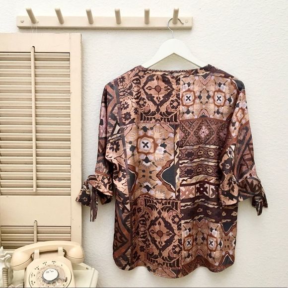 CHICO’S Tribal Ethic Hi Lo 3/4 Sleeve Pullover Top - Picture 2 of 7